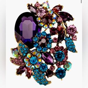 Heidi Daus Huge HSN Gold and blue Purple Fan  Brooch Exquisite Jewelry Piece